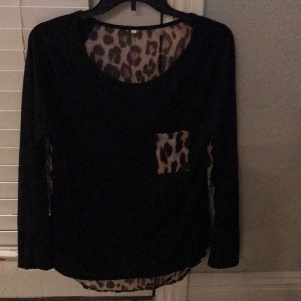 NWOT black/cheetah blouse size large